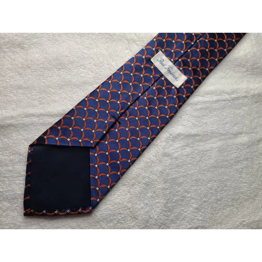 Paul Frederick blue orange scale print Italian silk tie - 58.5